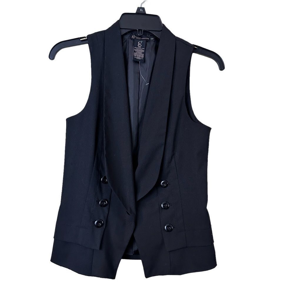 Grass Collection Tailored Black Vest Shawl Lapel